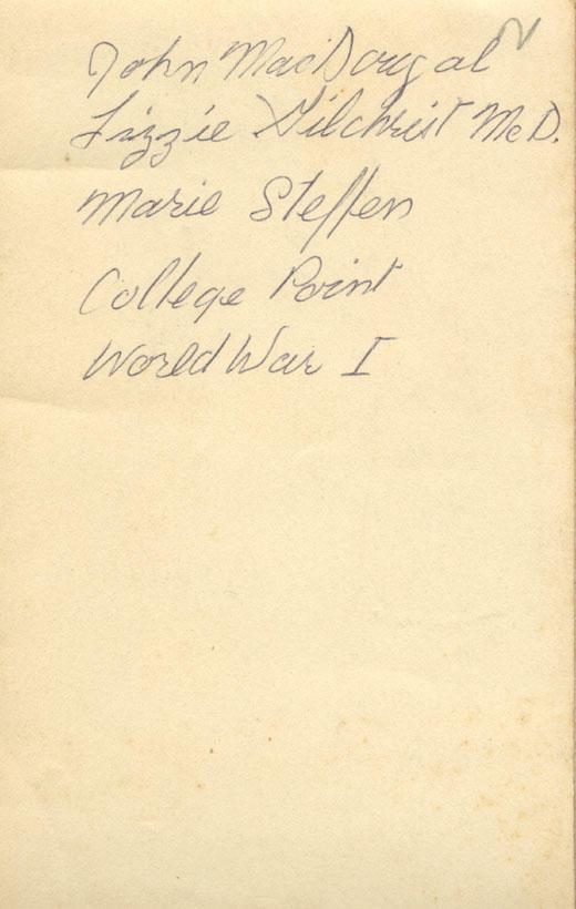 John McDougall, Lizzie Gilchrist McD College Point World War I