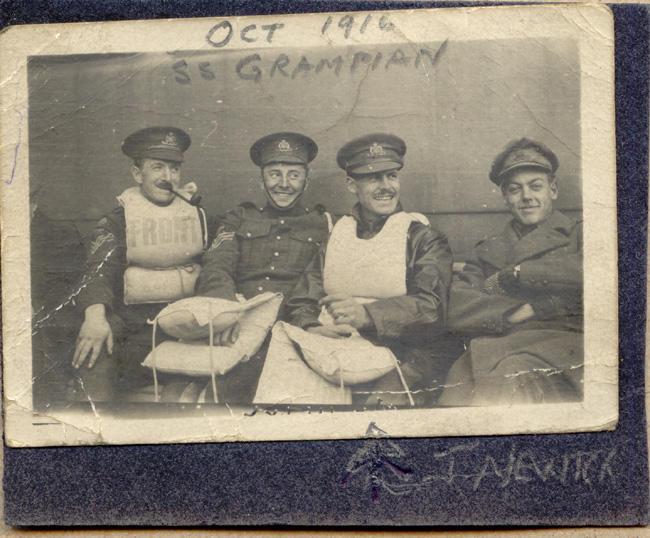 Aboard the SS Grampian, October 1916.  Newton is second from right.