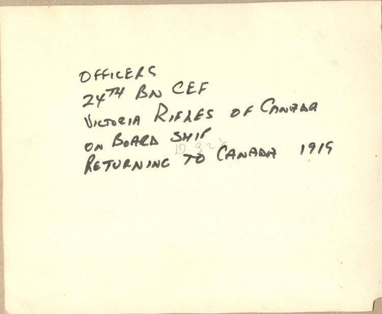 Officers 24th Bn CEF Victoria Rifles of Canada - on board ship returning to Canada 1919