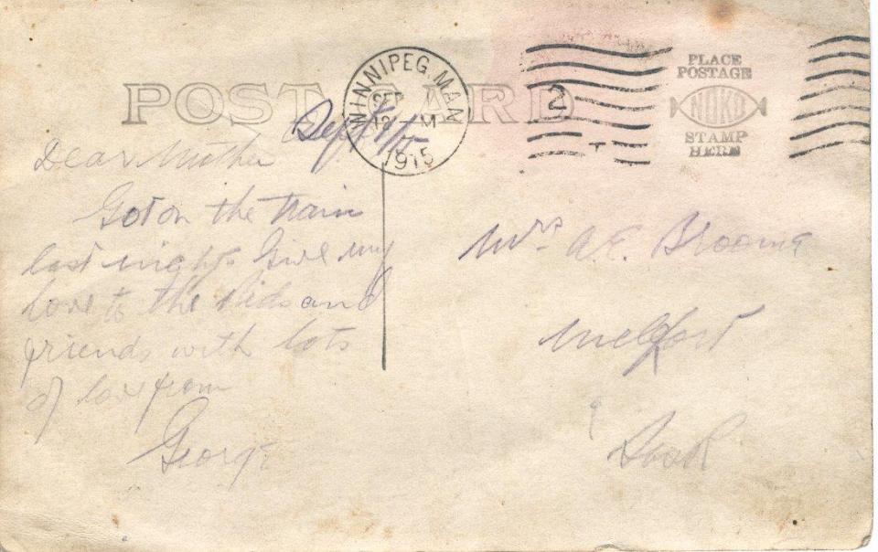 Postcard to Mother
Sept. 12, 1915
Back