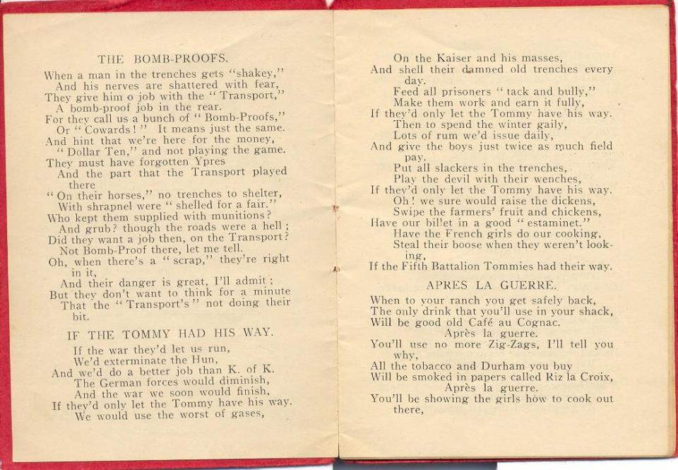 Songs - "The Bomb Proofs", "If Tommy Had His Way" 
and "Apres La Guerre" 
Pages 2-3